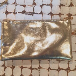 Caroline Hill Gold Metallic vegan leather crossbody or wristlet NWT